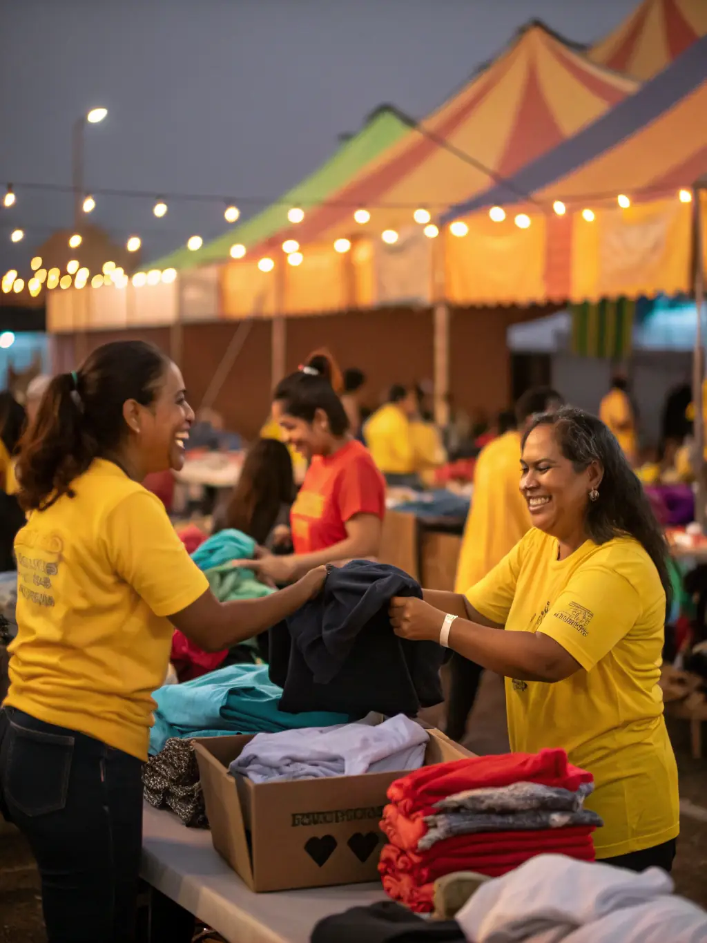 A vibrant photo capturing a community event organized by the FRATERNITE SACERDOTALE SAINT-PIE X, showcasing members participating in a charitable activity.