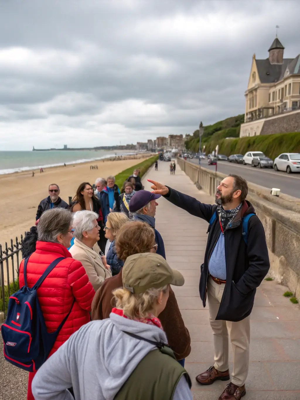 A scenic image of a guided historical tour through Beaumont, led by a local expert, emphasizing the area's history and landmarks.