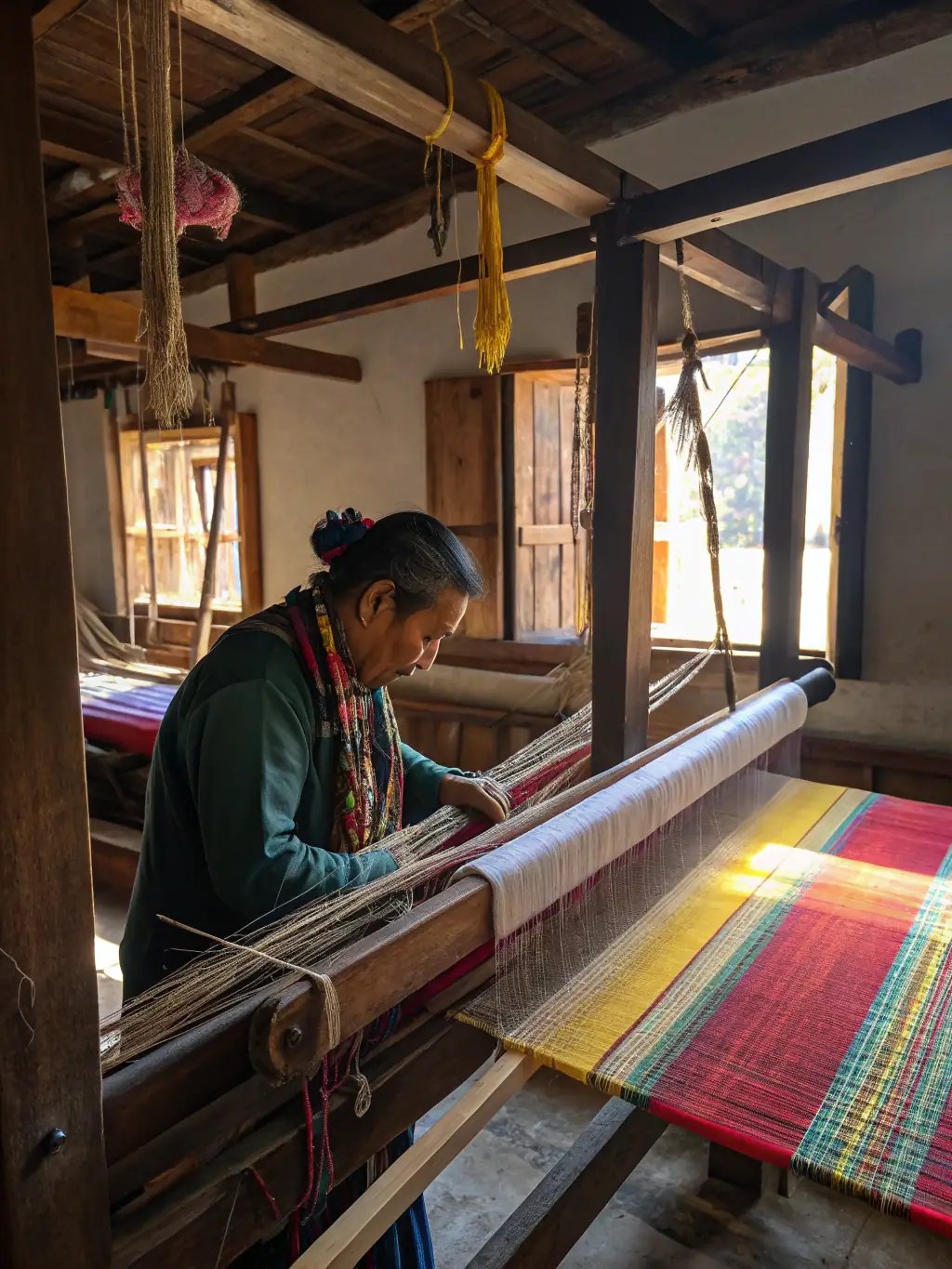 A vibrant photograph capturing participants engaged in a traditional Beaumont craft workshop, showcasing hands-on learning and cultural exchange.